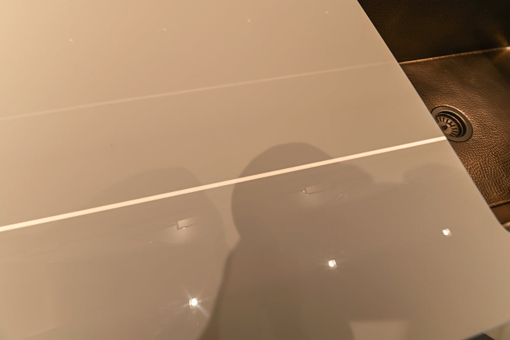 St. Charles Modern Eucalyptus and White Satin Sheen Kitchenette with La Cornue Flamberge Rotisserie