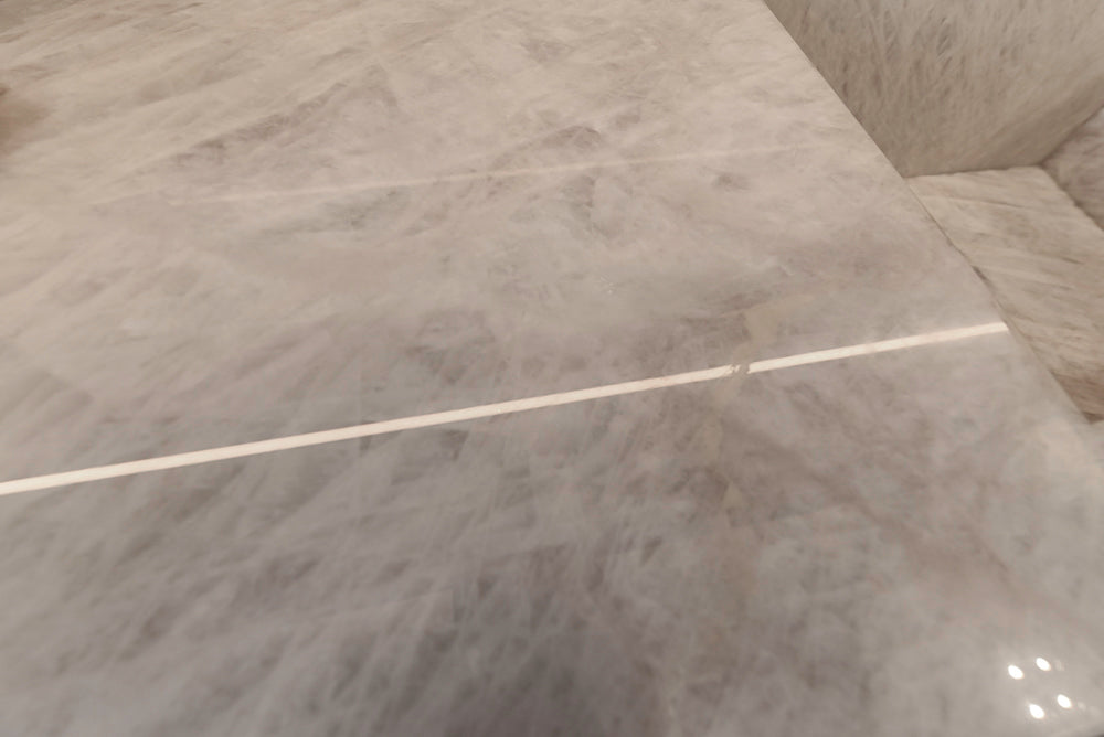 St. Charles Transitional Slate Gray Butler's Pantry Wall with Cristallo White Quartzite Countertops