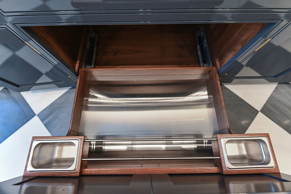 St. Charles Transitional Slate Gray Butler's Pantry Wall with Cristallo White Quartzite Countertops