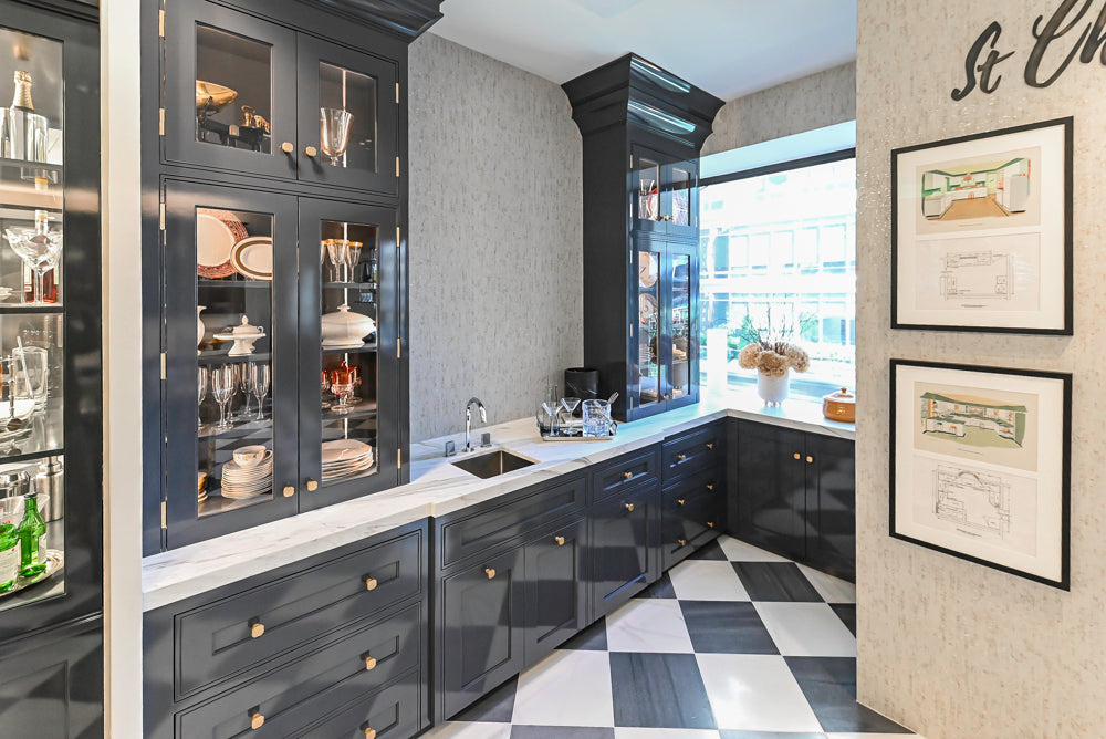 St. Charles Transitional Slate Gray Butler's Pantry with White Quartz Countertops