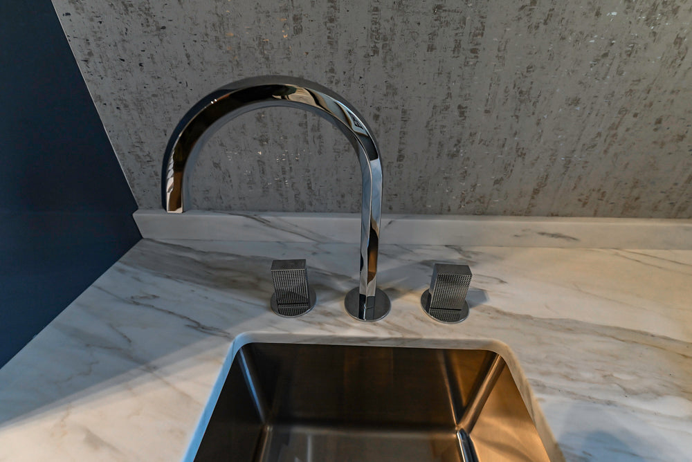 St. Charles Transitional Slate Gray Butler's Pantry with White Quartz Countertops