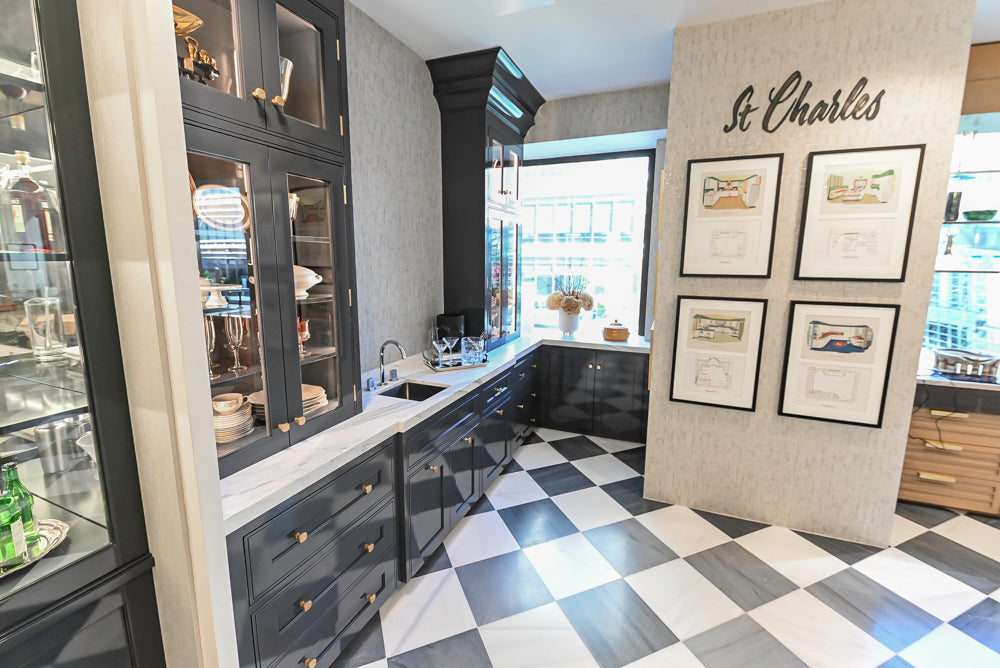 St. Charles Transitional Slate Gray Butler's Pantry with White Quartz Countertops