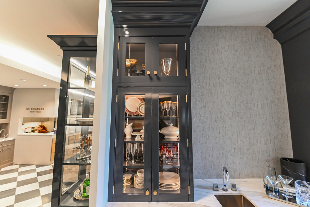 St. Charles Transitional Slate Gray Butler's Pantry with White Quartz Countertops
