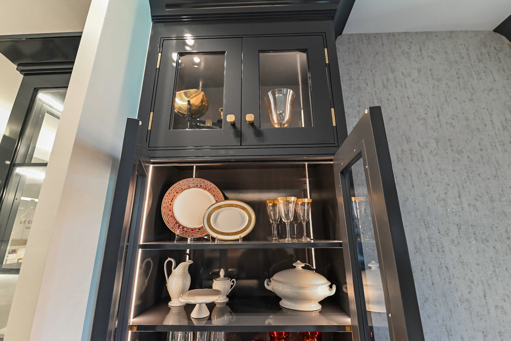 St. Charles Transitional Slate Gray Butler's Pantry with White Quartz Countertops