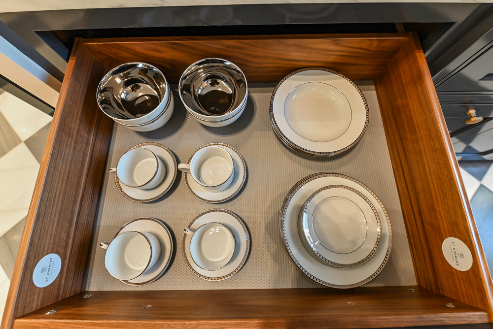 St. Charles Transitional Slate Gray Butler's Pantry with White Quartz Countertops