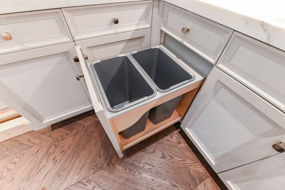 St. Charles Transitional Two-Tone White Butler's Pantry with Calcatta Marble Countertops