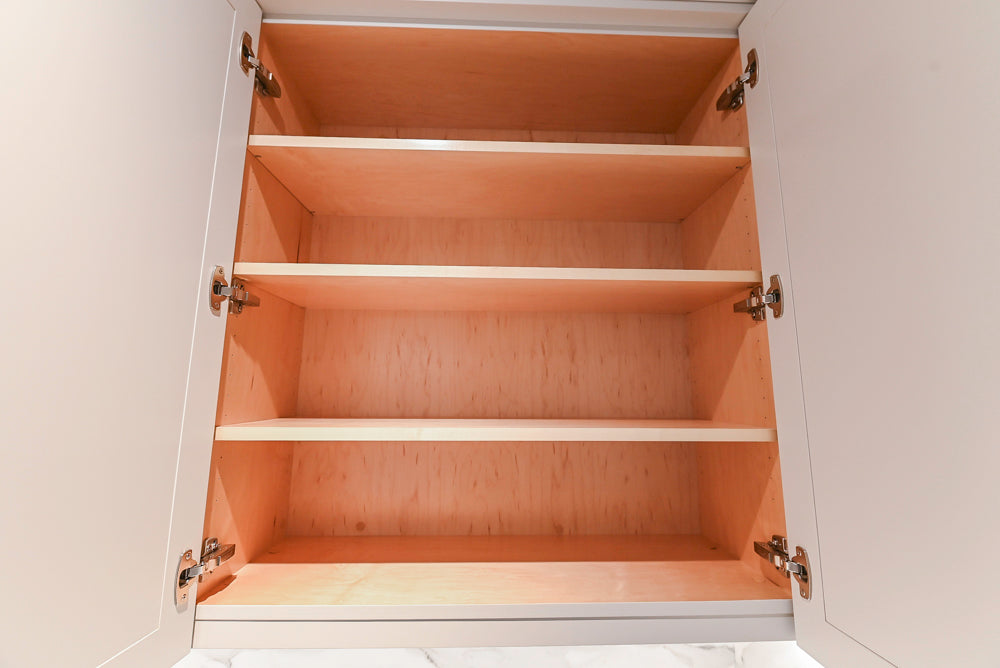 St. Charles Transitional Two-Tone White Butler's Pantry with Calcatta Marble Countertops