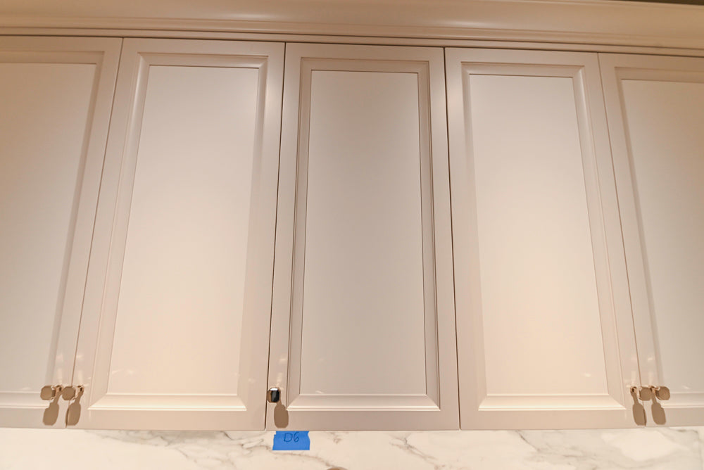 St. Charles Transitional Two-Tone White Butler's Pantry with Calcatta Marble Countertops