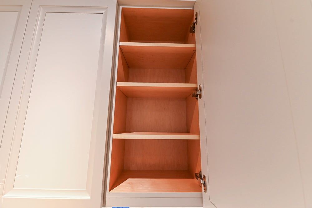 St. Charles Transitional Two-Tone White Butler's Pantry with Calcatta Marble Countertops