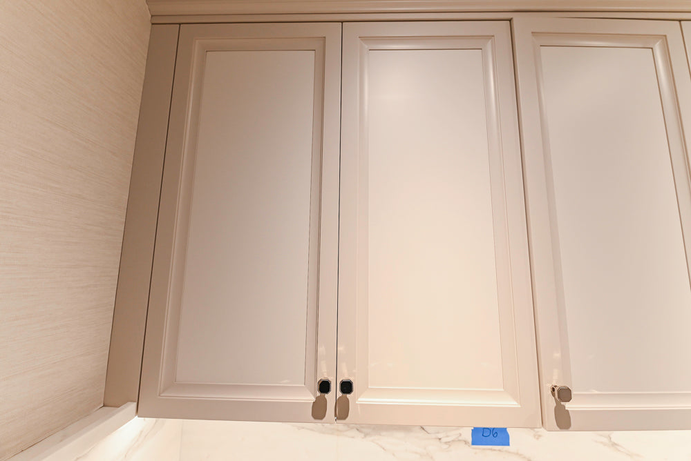 St. Charles Transitional Two-Tone White Butler's Pantry with Calcatta Marble Countertops