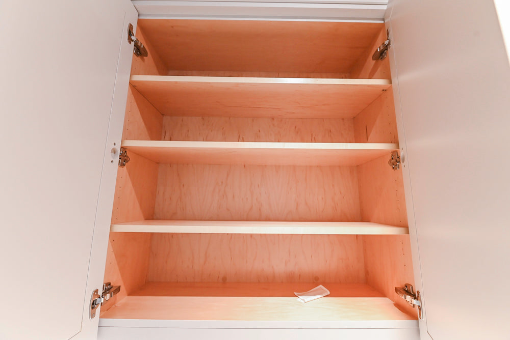 St. Charles Transitional Two-Tone White Butler's Pantry with Calcatta Marble Countertops