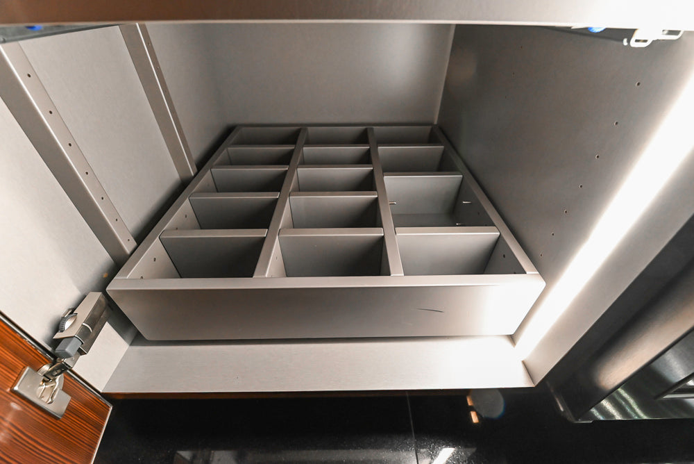 St. Charles Modern Metallic Glossy Veneer & Polished Nickel Wet Bar with Stone Countertops & True Residential Appliances