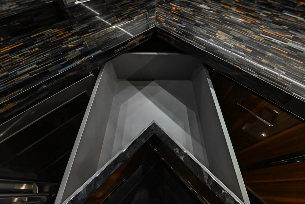 St. Charles Modern Metallic Glossy Veneer & Polished Nickel Wet Bar with Stone Countertops & True Residential Appliances