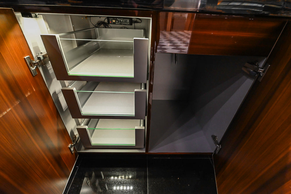 St. Charles Modern Metallic Glossy Veneer & Polished Nickel Wet Bar with Stone Countertops & True Residential Appliances