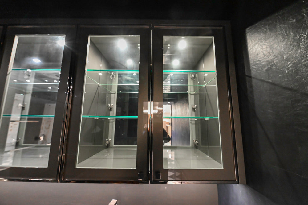 St. Charles Modern Metallic Glossy Veneer & Polished Nickel Wet Bar with Stone Countertops & True Residential Appliances