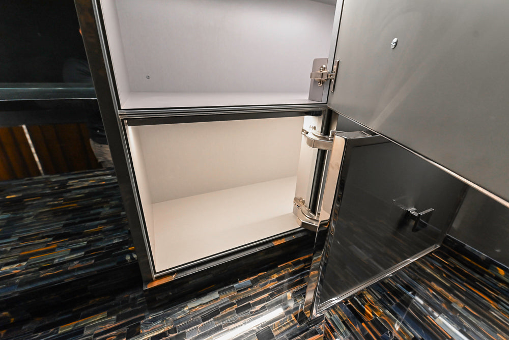 St. Charles Modern Metallic Glossy Veneer & Polished Nickel Wet Bar with Stone Countertops & True Residential Appliances