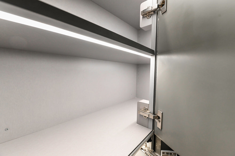 St. Charles Modern Metallic Glossy Veneer & Polished Nickel Wet Bar with Stone Countertops & True Residential Appliances