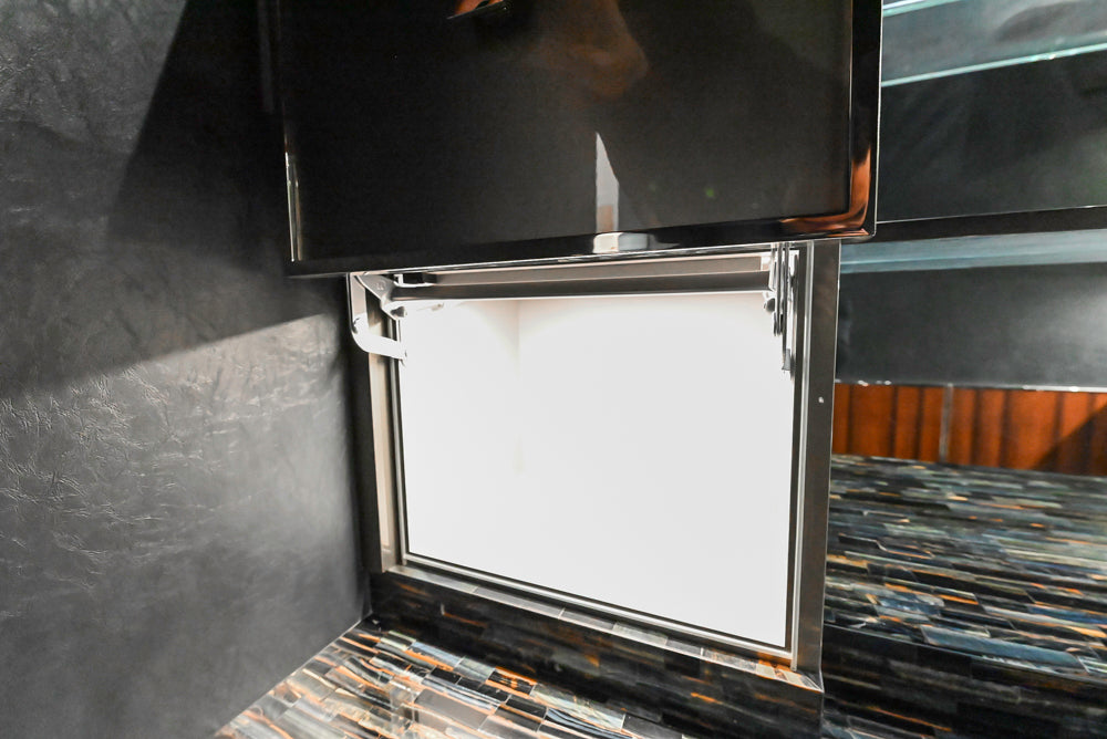 St. Charles Modern Metallic Glossy Veneer & Polished Nickel Wet Bar with Stone Countertops & True Residential Appliances