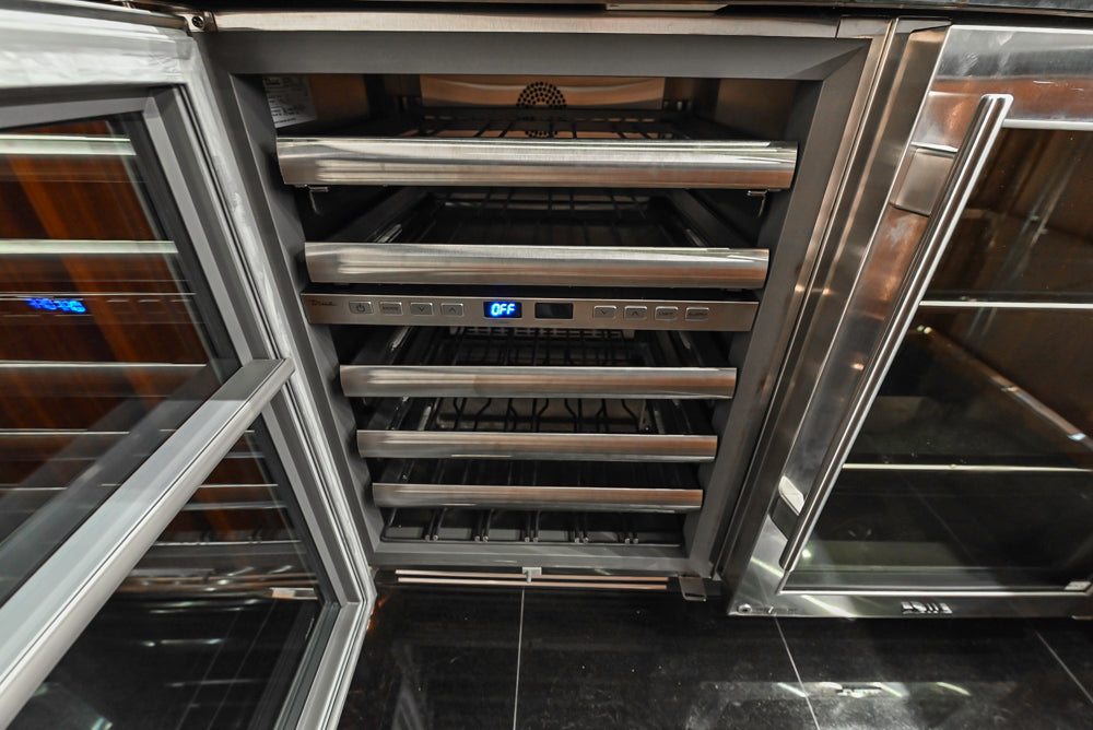 St. Charles Modern Metallic Glossy Veneer & Polished Nickel Wet Bar with Stone Countertops & True Residential Appliances