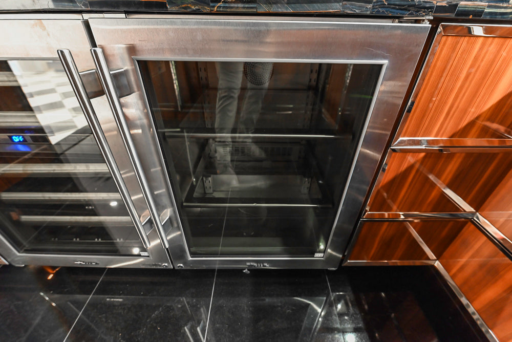 St. Charles Modern Metallic Glossy Veneer & Polished Nickel Wet Bar with Stone Countertops & True Residential Appliances