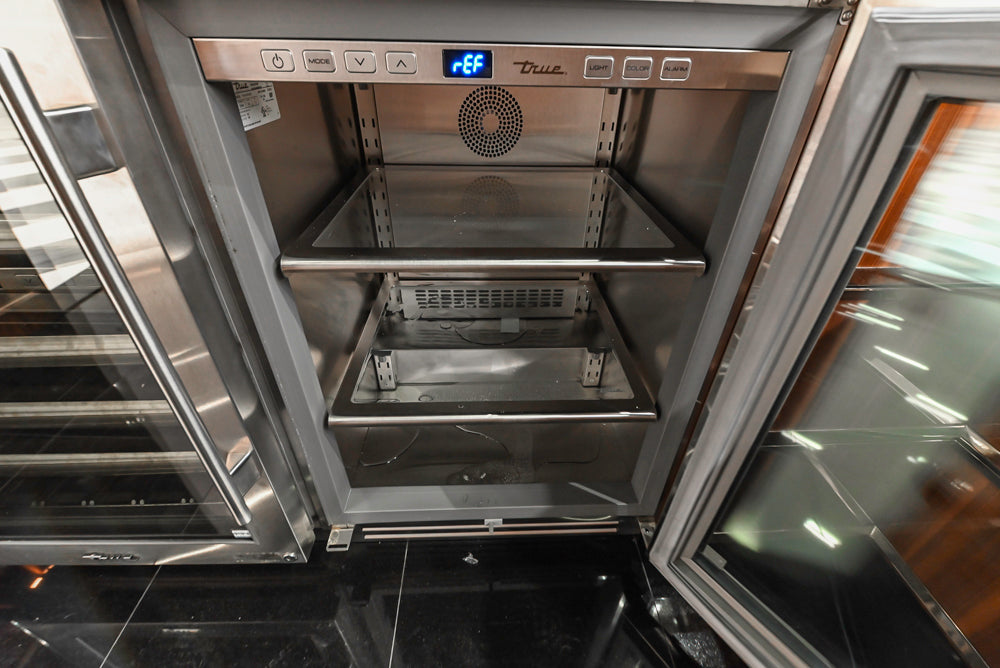 St. Charles Modern Metallic Glossy Veneer & Polished Nickel Wet Bar with Stone Countertops & True Residential Appliances