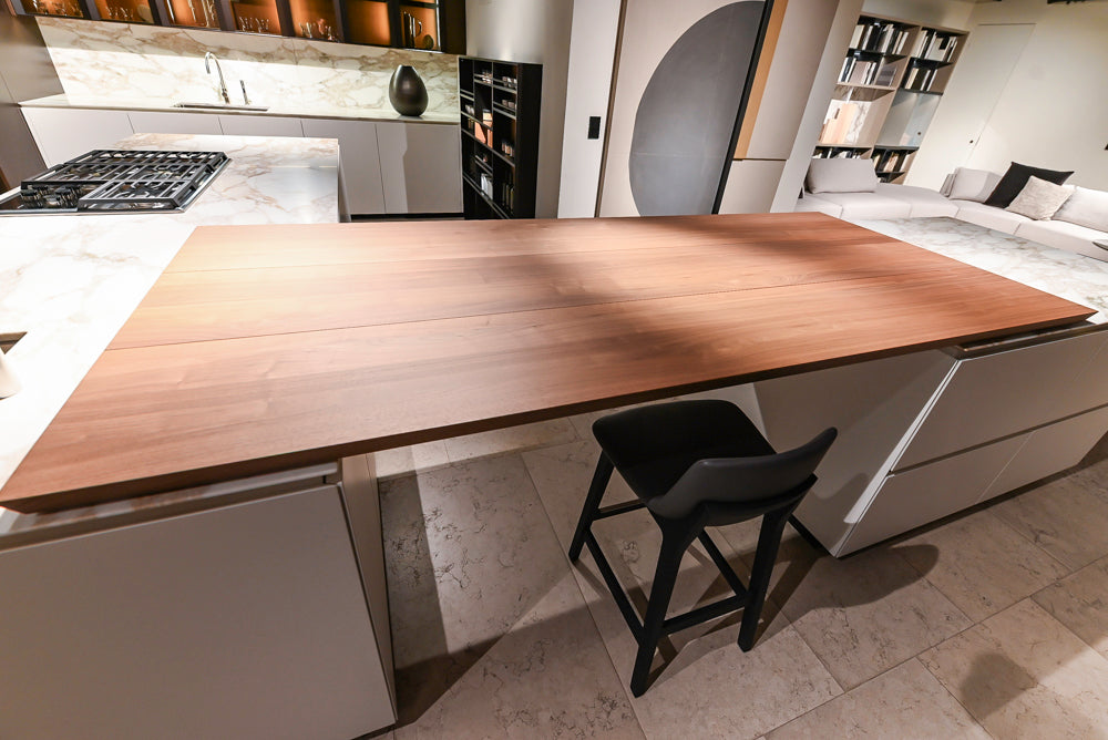 Poliform Artex Glacier White & Moka Modern Kitchen with Marble Countertops and Sub-Zero & Wolf Appliances