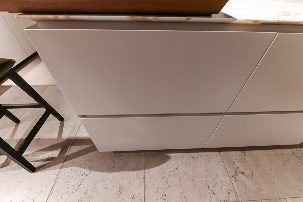 Poliform Artex Glacier White & Moka Modern Kitchen with Marble Countertops and Sub-Zero & Wolf Appliances