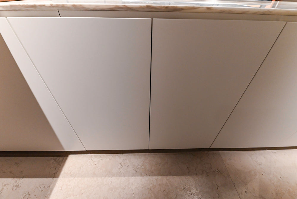 Poliform Artex Glacier White & Moka Modern Kitchen with Marble Countertops and Sub-Zero & Wolf Appliances