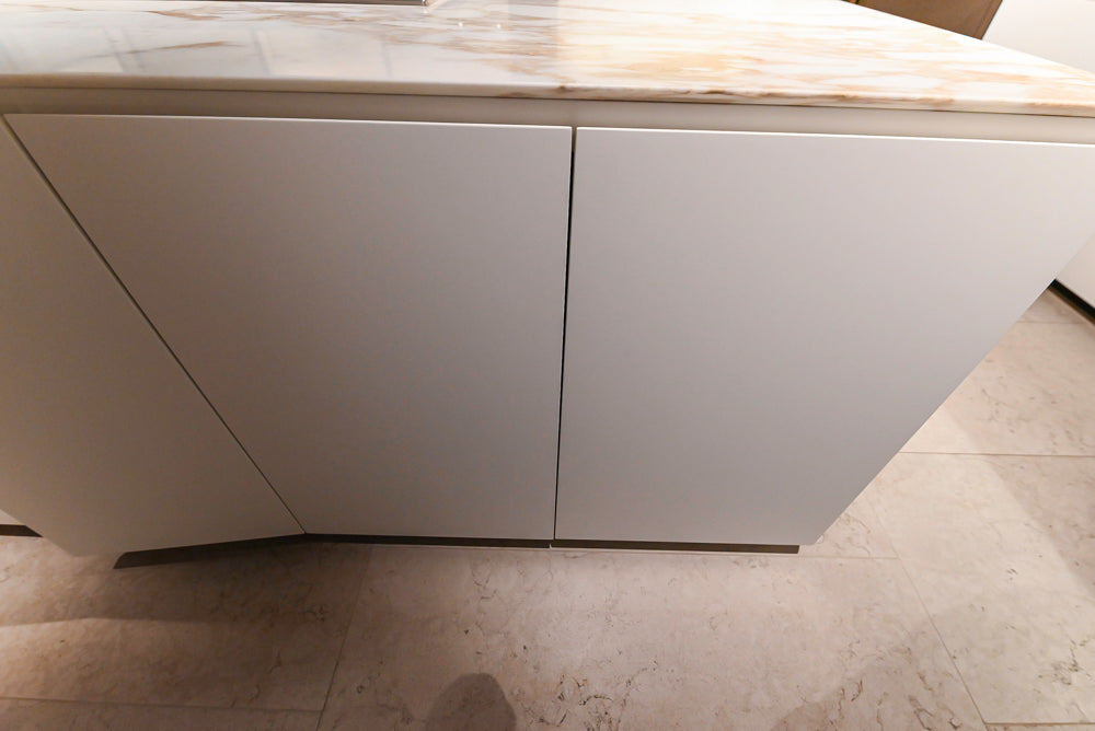 Poliform Artex Glacier White & Moka Modern Kitchen with Marble Countertops and Sub-Zero & Wolf Appliances