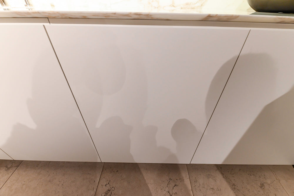 Poliform Artex Glacier White & Moka Modern Kitchen with Marble Countertops and Sub-Zero & Wolf Appliances