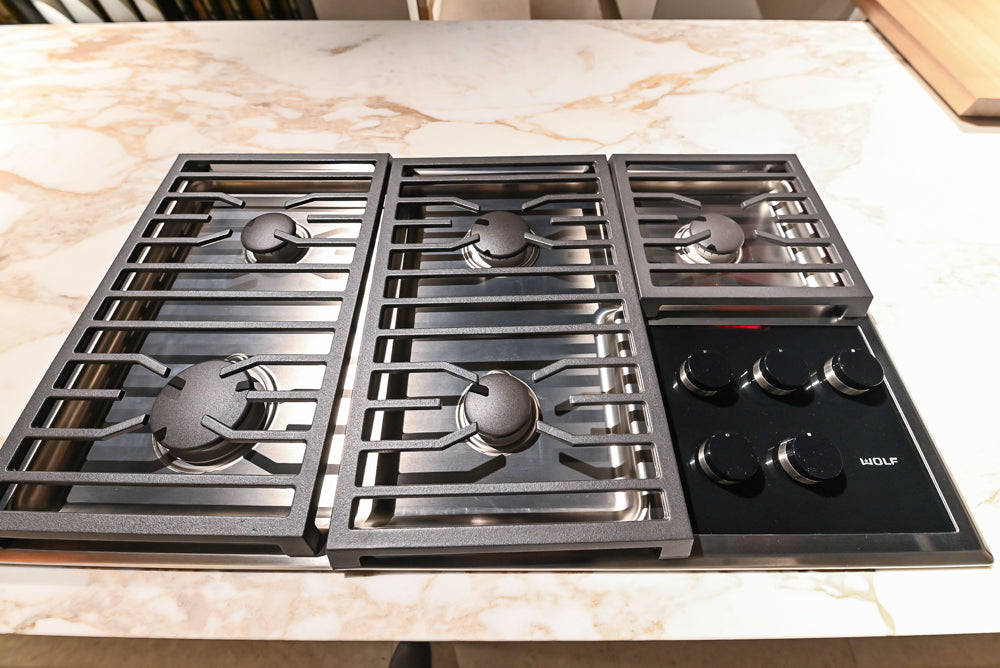 Poliform Artex Glacier White & Moka Modern Kitchen with Marble Countertops and Sub-Zero & Wolf Appliances