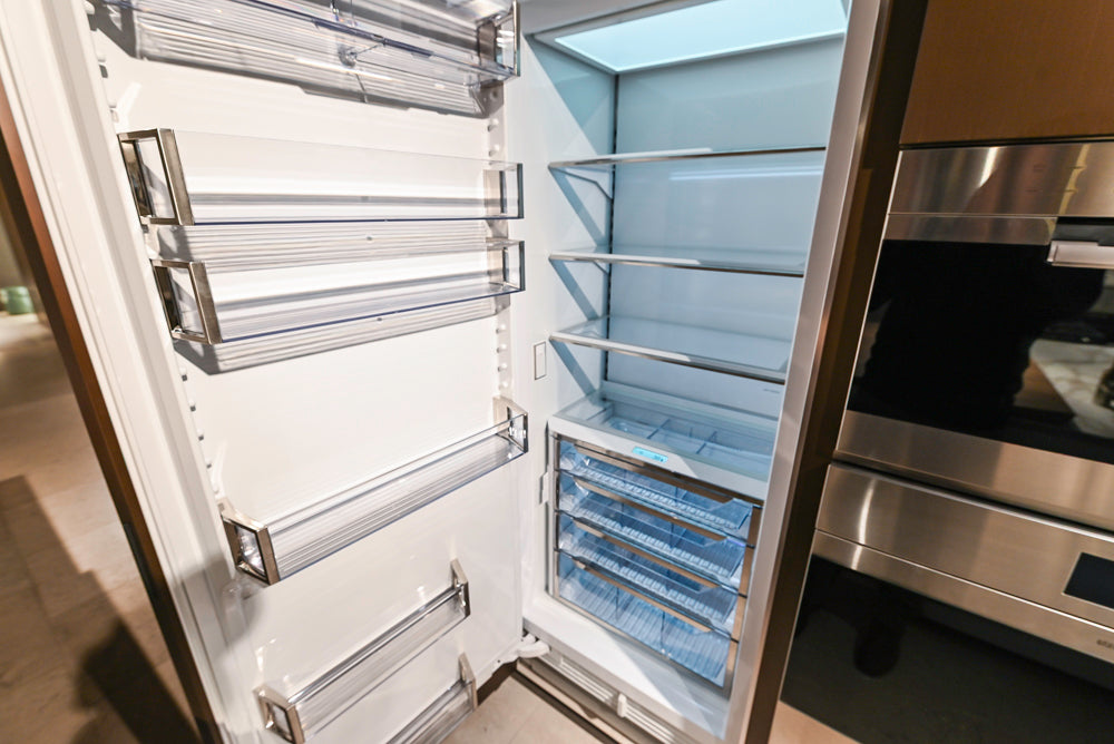 Poliform Artex Glacier White & Moka Modern Kitchen with Marble Countertops and Sub-Zero & Wolf Appliances