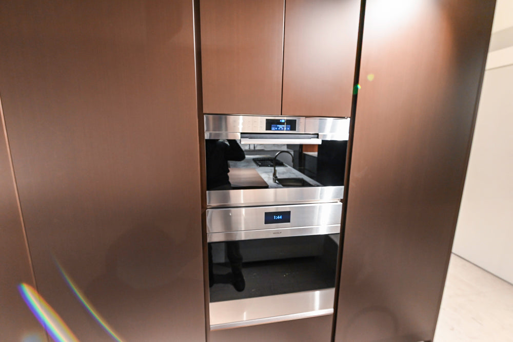 Poliform Artex Glacier White & Moka Modern Kitchen with Marble Countertops and Sub-Zero & Wolf Appliances