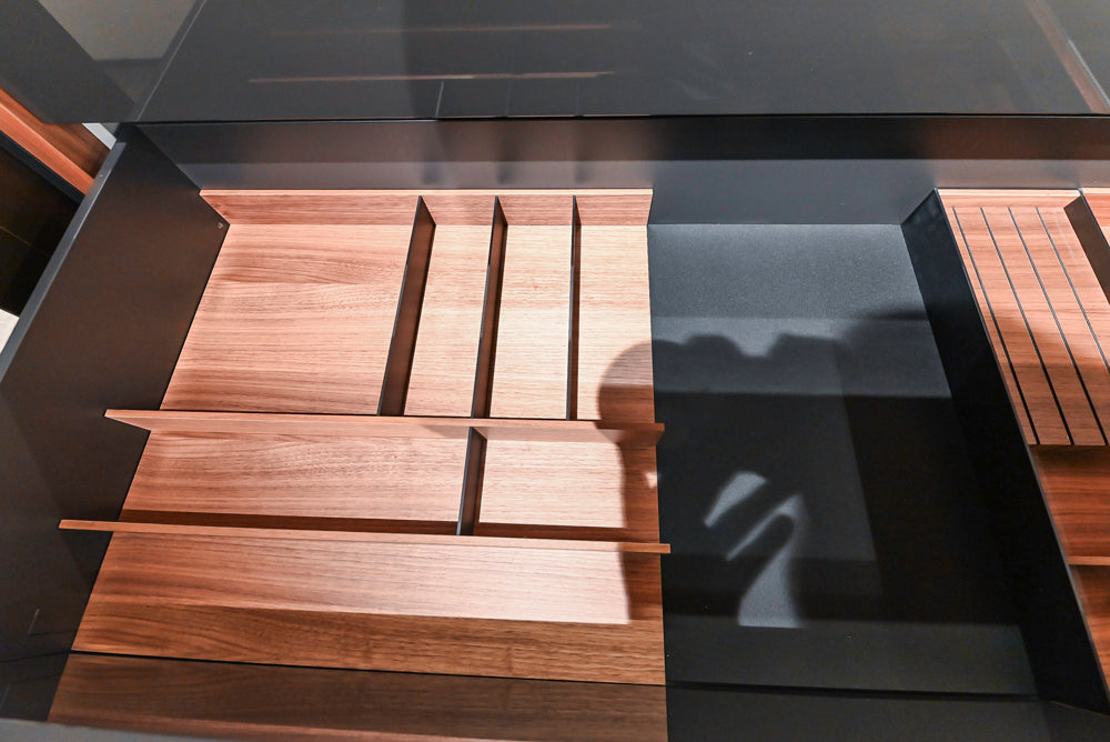 Poliform Artex Glacier White & Moka Modern Kitchen with Marble Countertops and Sub-Zero & Wolf Appliances