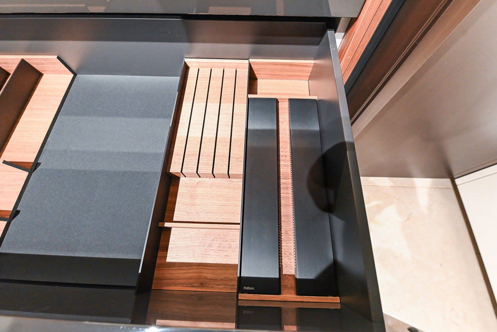 Poliform Artex Glacier White & Moka Modern Kitchen with Marble Countertops and Sub-Zero & Wolf Appliances