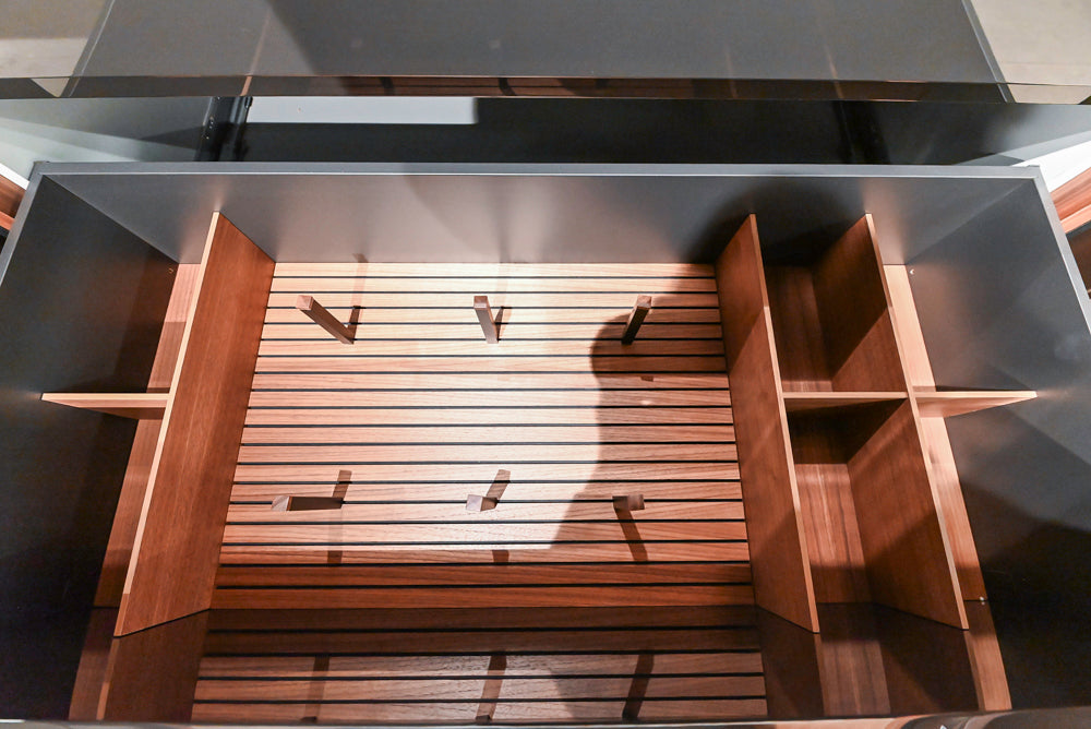 Poliform Artex Glacier White & Moka Modern Kitchen with Marble Countertops and Sub-Zero & Wolf Appliances