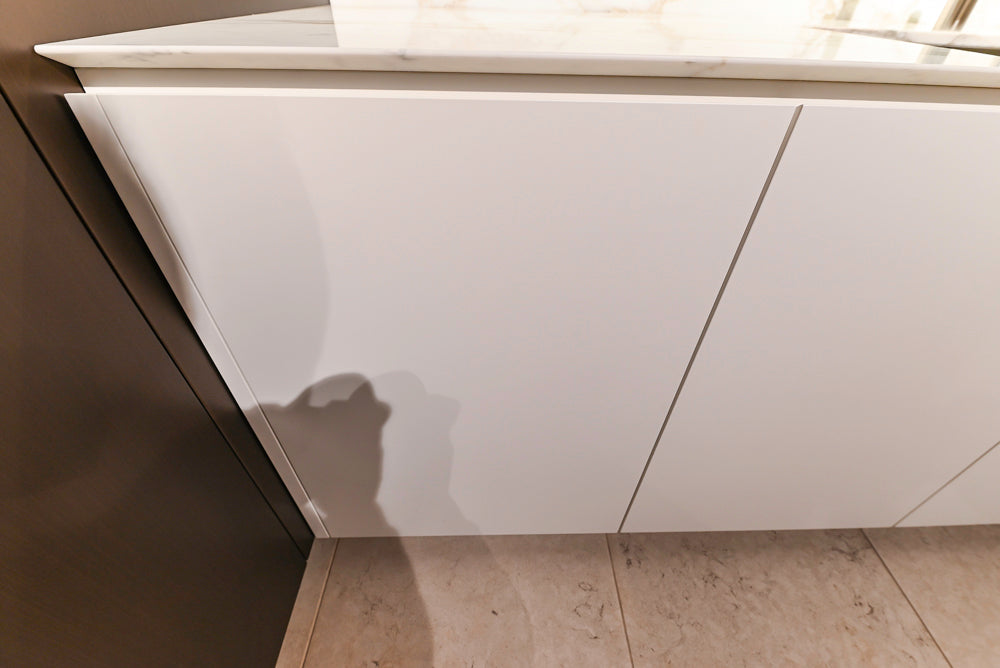 Poliform Artex Glacier White & Moka Modern Kitchen with Marble Countertops and Sub-Zero & Wolf Appliances