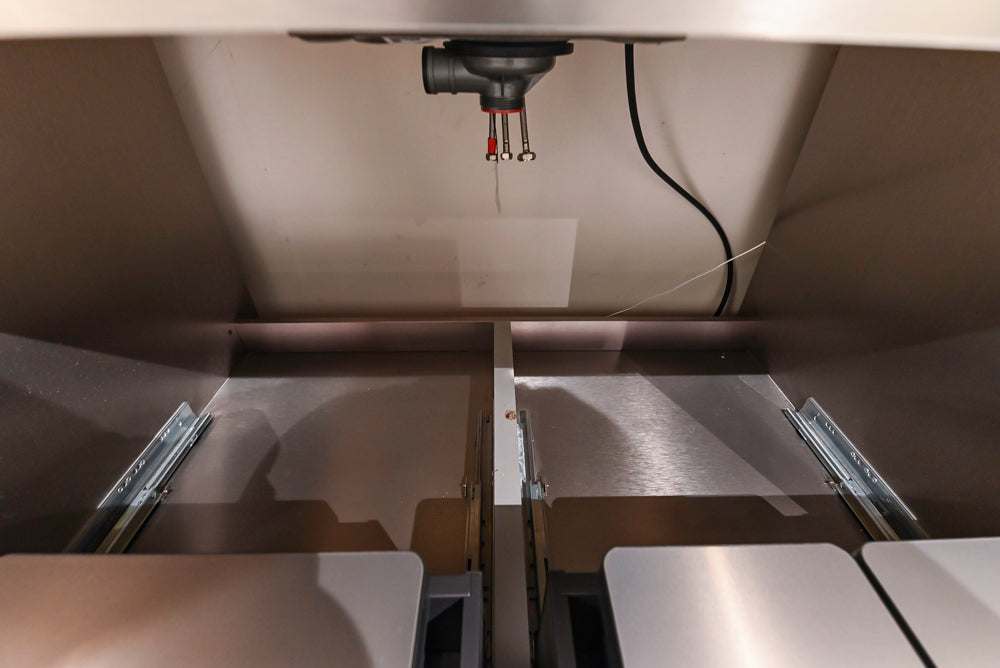 Poliform Artex Glacier White & Moka Modern Kitchen with Marble Countertops and Sub-Zero & Wolf Appliances