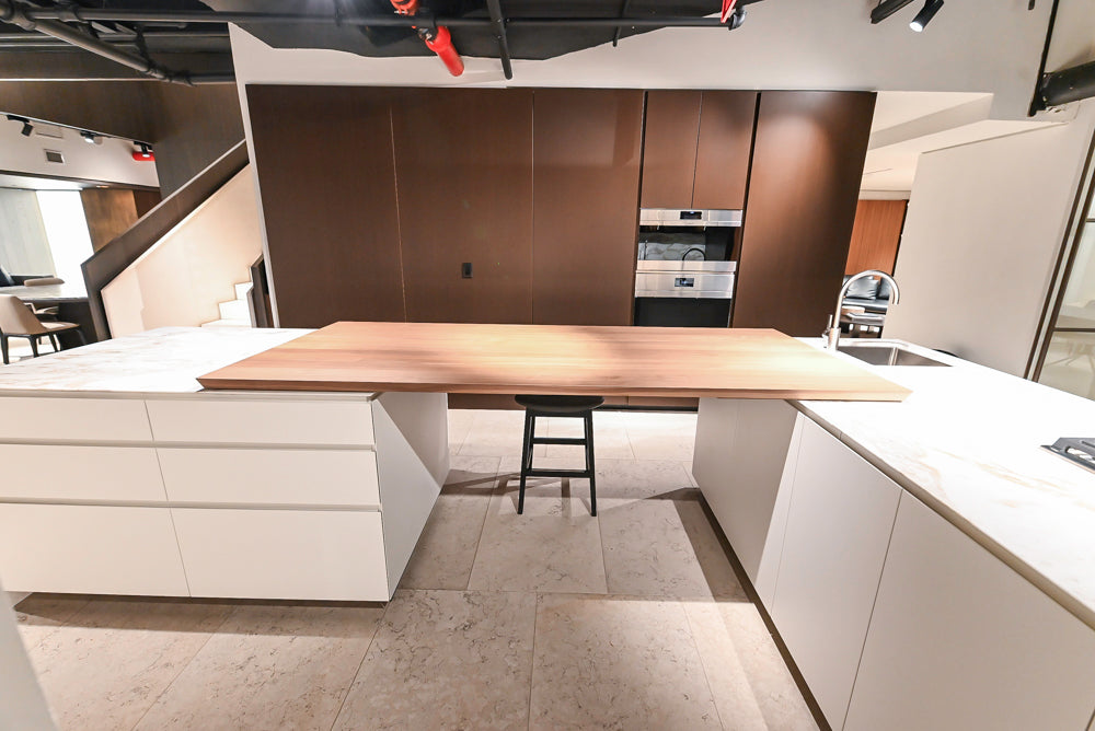 Poliform Artex Glacier White & Moka Modern Kitchen with Marble Countertops and Sub-Zero & Wolf Appliances