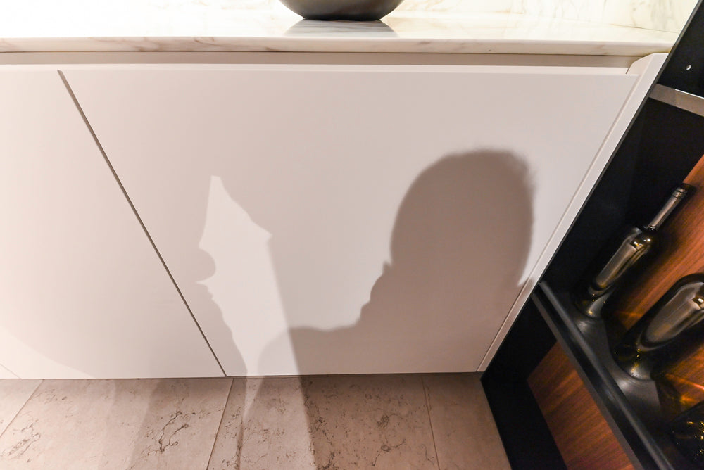 Poliform Artex Glacier White & Moka Modern Kitchen with Marble Countertops and Sub-Zero & Wolf Appliances