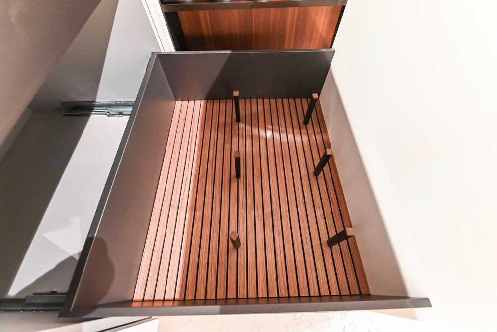 Poliform Artex Glacier White & Moka Modern Kitchen with Marble Countertops and Sub-Zero & Wolf Appliances