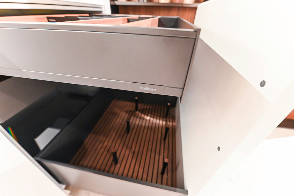 Poliform Artex Glacier White & Moka Modern Kitchen with Marble Countertops and Sub-Zero & Wolf Appliances