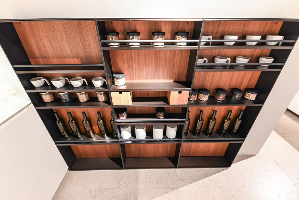 Poliform Artex Glacier White & Moka Modern Kitchen with Marble Countertops and Sub-Zero & Wolf Appliances