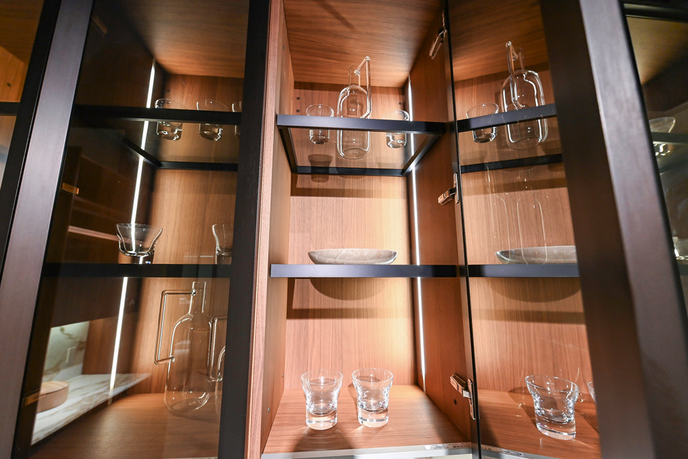 Poliform Artex Glacier White & Moka Modern Kitchen with Marble Countertops and Sub-Zero & Wolf Appliances