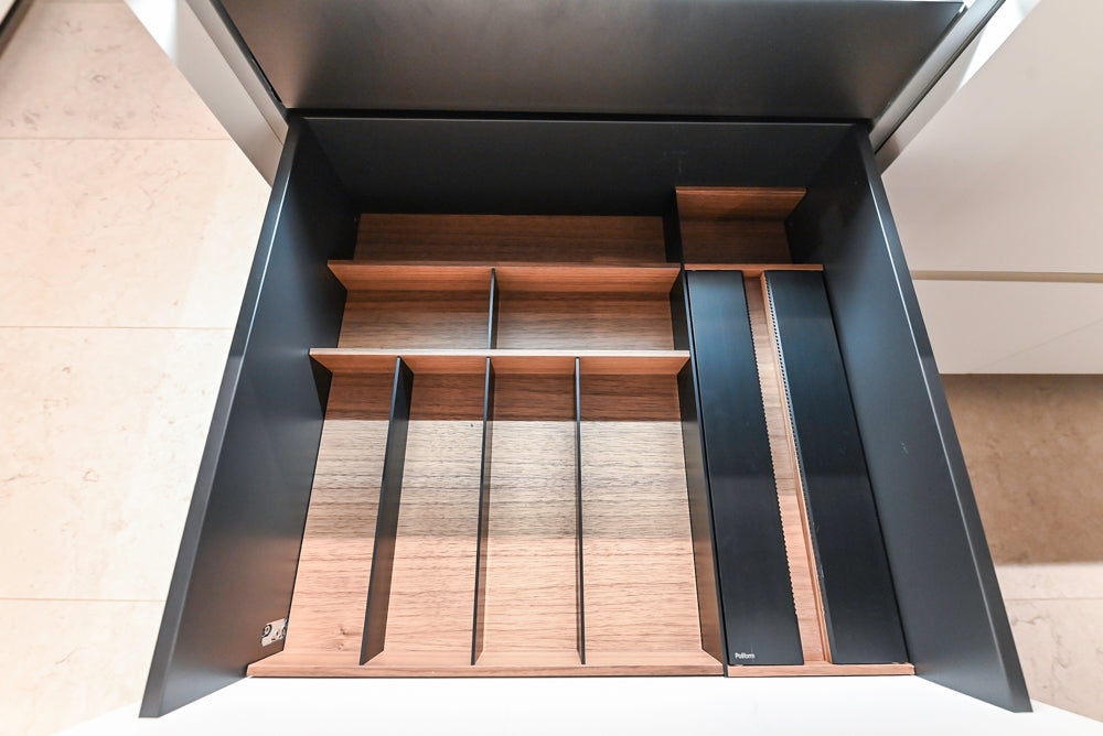 Poliform Artex Glacier White & Moka Modern Kitchen with Marble Countertops and Sub-Zero & Wolf Appliances