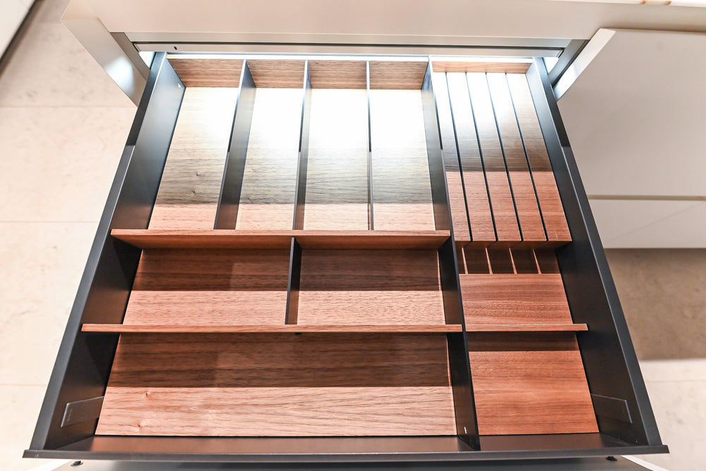 Poliform Artex Glacier White & Moka Modern Kitchen with Marble Countertops and Sub-Zero & Wolf Appliances