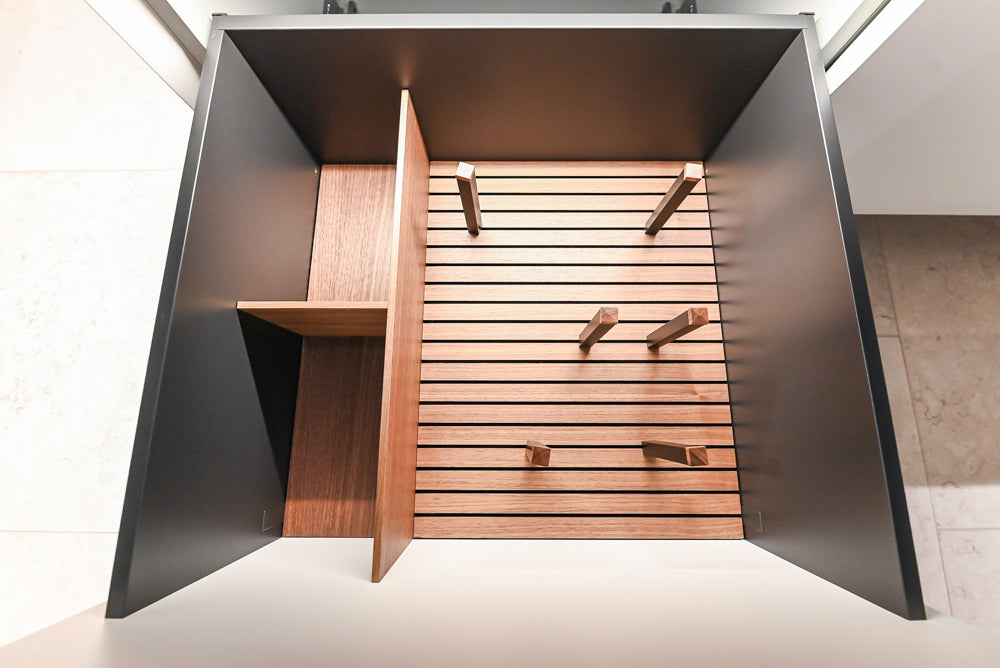 Poliform Artex Glacier White & Moka Modern Kitchen with Marble Countertops and Sub-Zero & Wolf Appliances