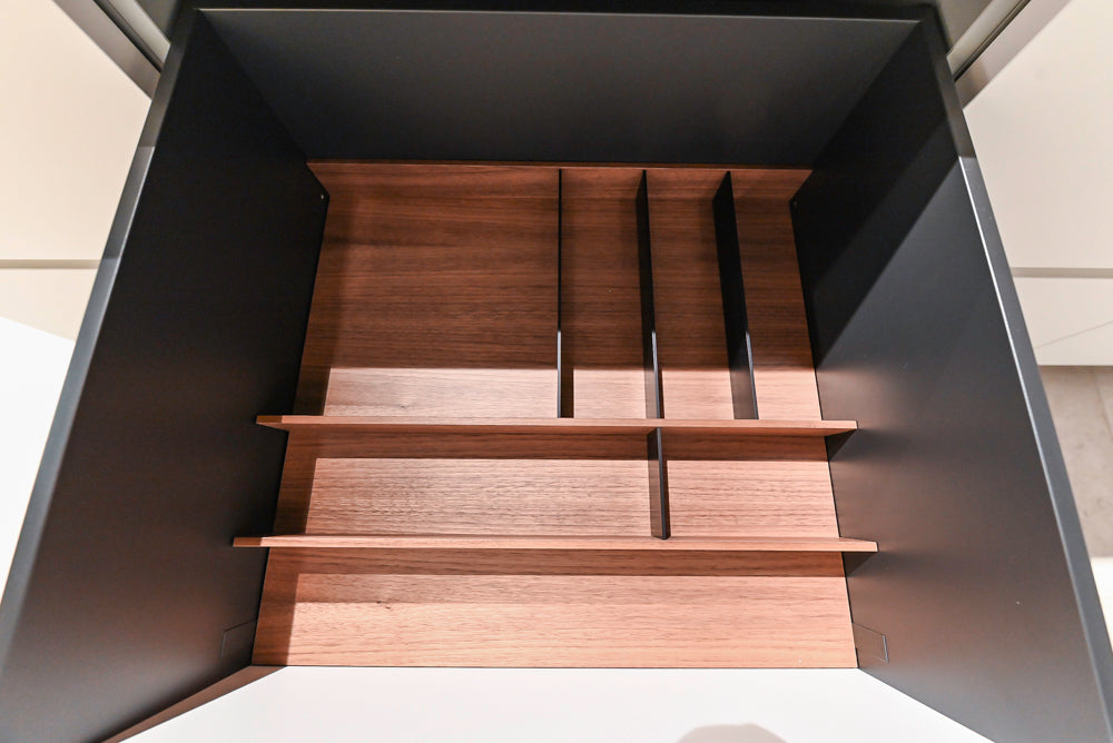 Poliform Artex Glacier White & Moka Modern Kitchen with Marble Countertops and Sub-Zero & Wolf Appliances