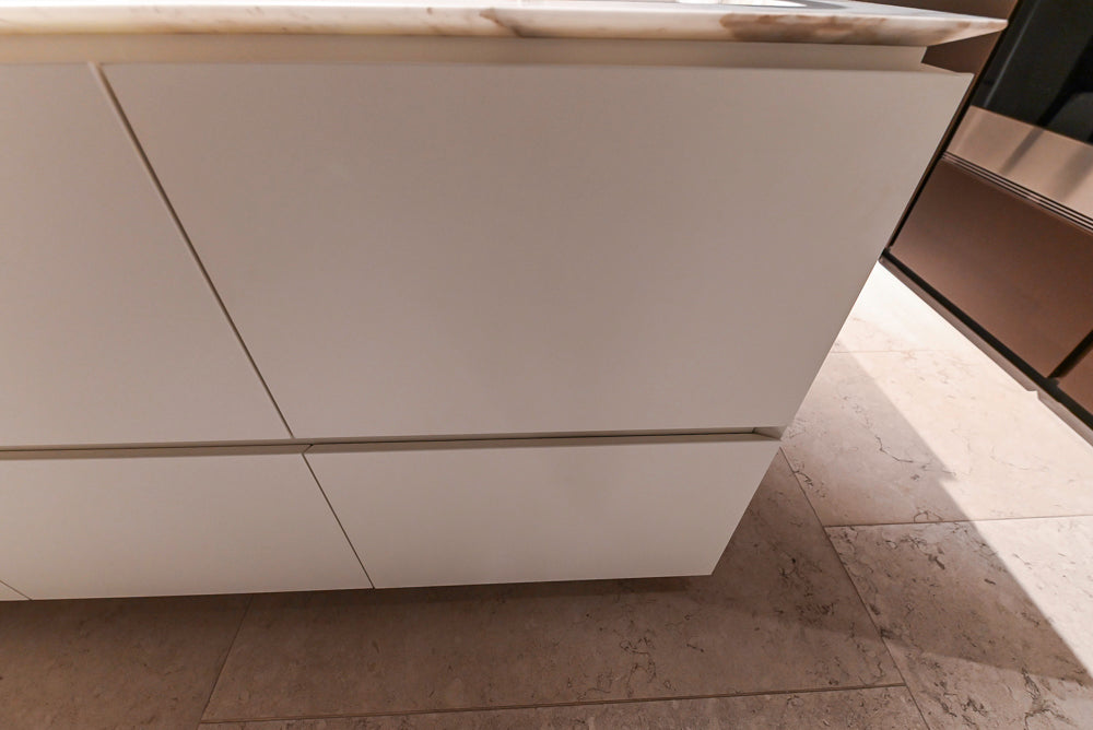 Poliform Artex Glacier White & Moka Modern Kitchen with Marble Countertops and Sub-Zero & Wolf Appliances