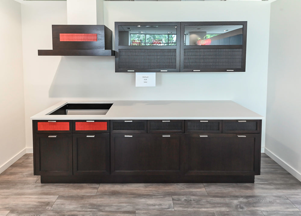 Bamax Transitional Solid Oak Cooking Wall with Red Bamboo Fronts